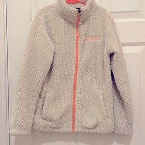 Girls cream colored Columbia fleece sweatshirt/jacket, Size M (10/12)
